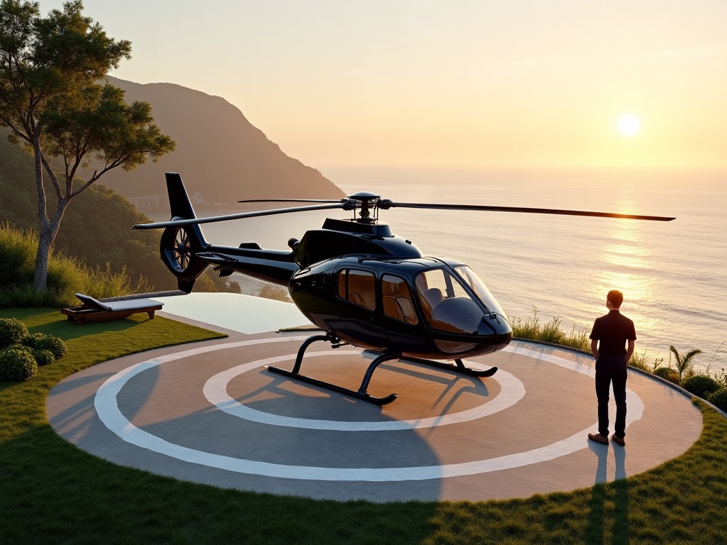 Resort helipad in Bali prepared for an arriving charter helicopter